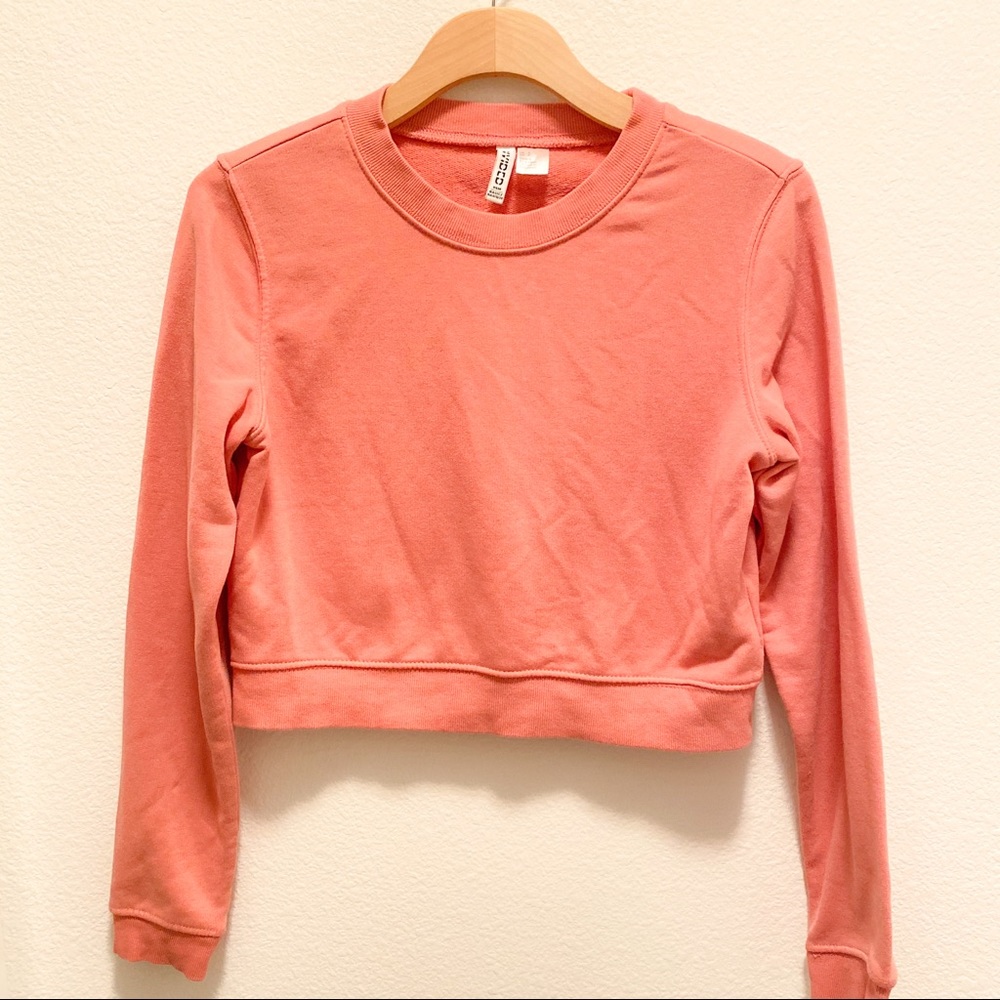 H&M Cropped Pink Sweater Sweatshirt Crop Top Crew